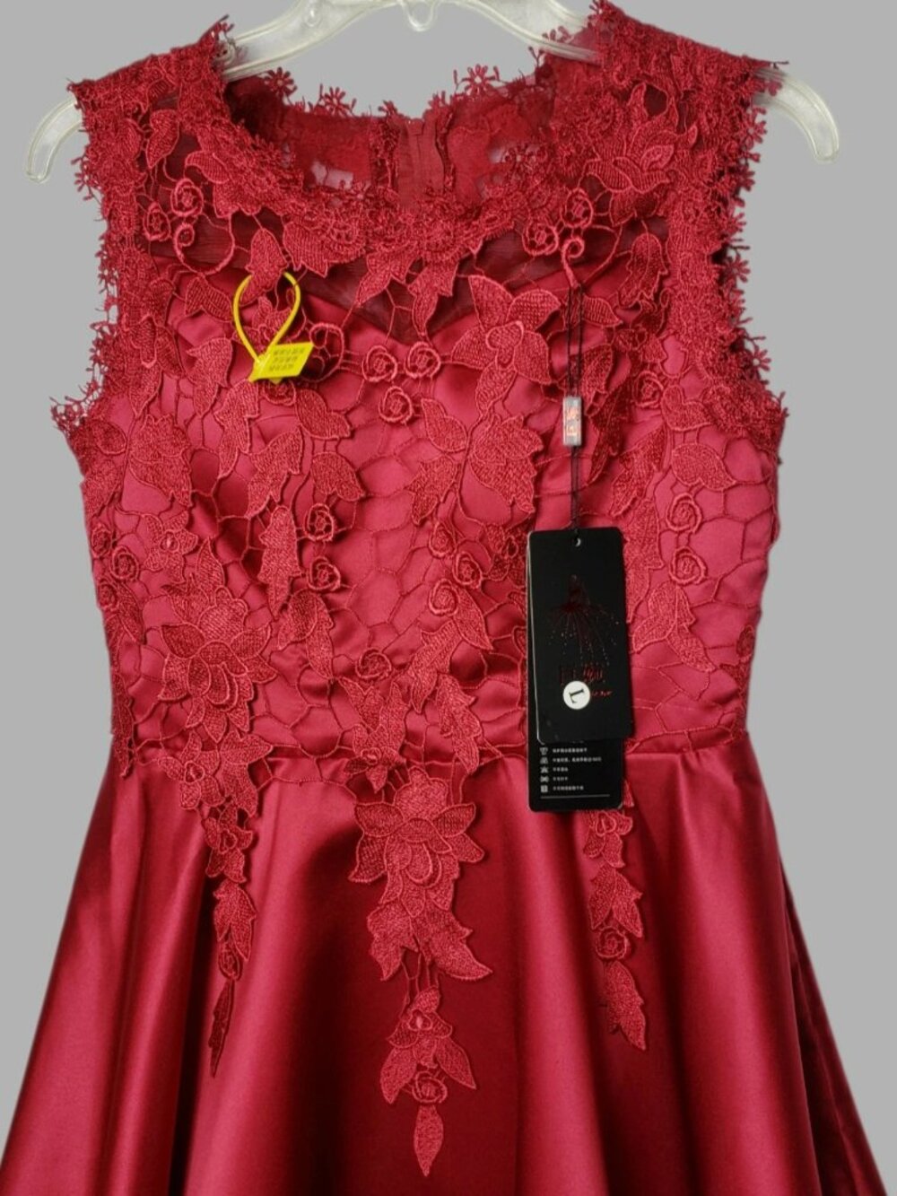 Juwan Women’s Floral Lace Satin Fit & Flare Cocktail Party Dress Red Large - Picture 7 of 12